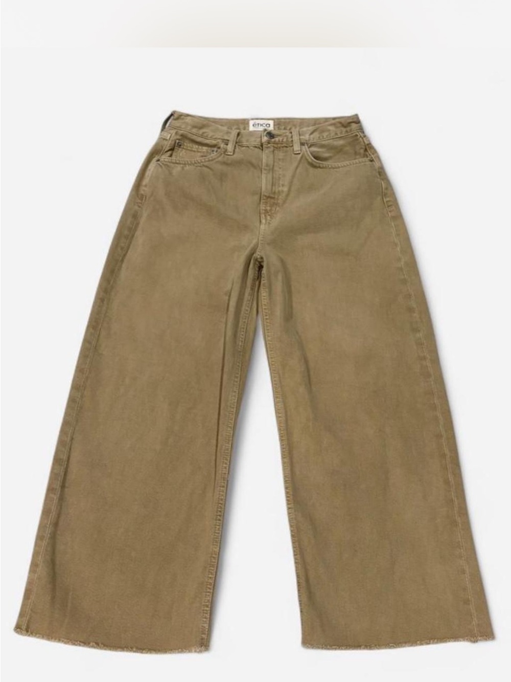 ÉTICA Devon Wide Leg Crop Jeans Size 28 Tan Khaki Raw Hem Boho Casual